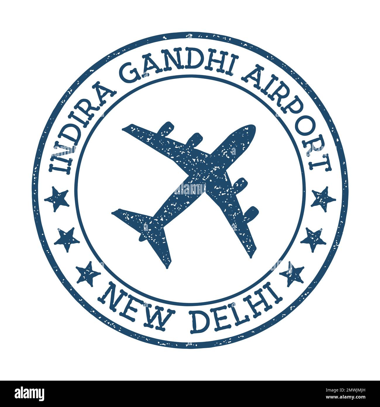 Indira Gandhi Airport New Delhi logo. Airport stamp vector illustration. New Delhi aerodrome. Stock Vector