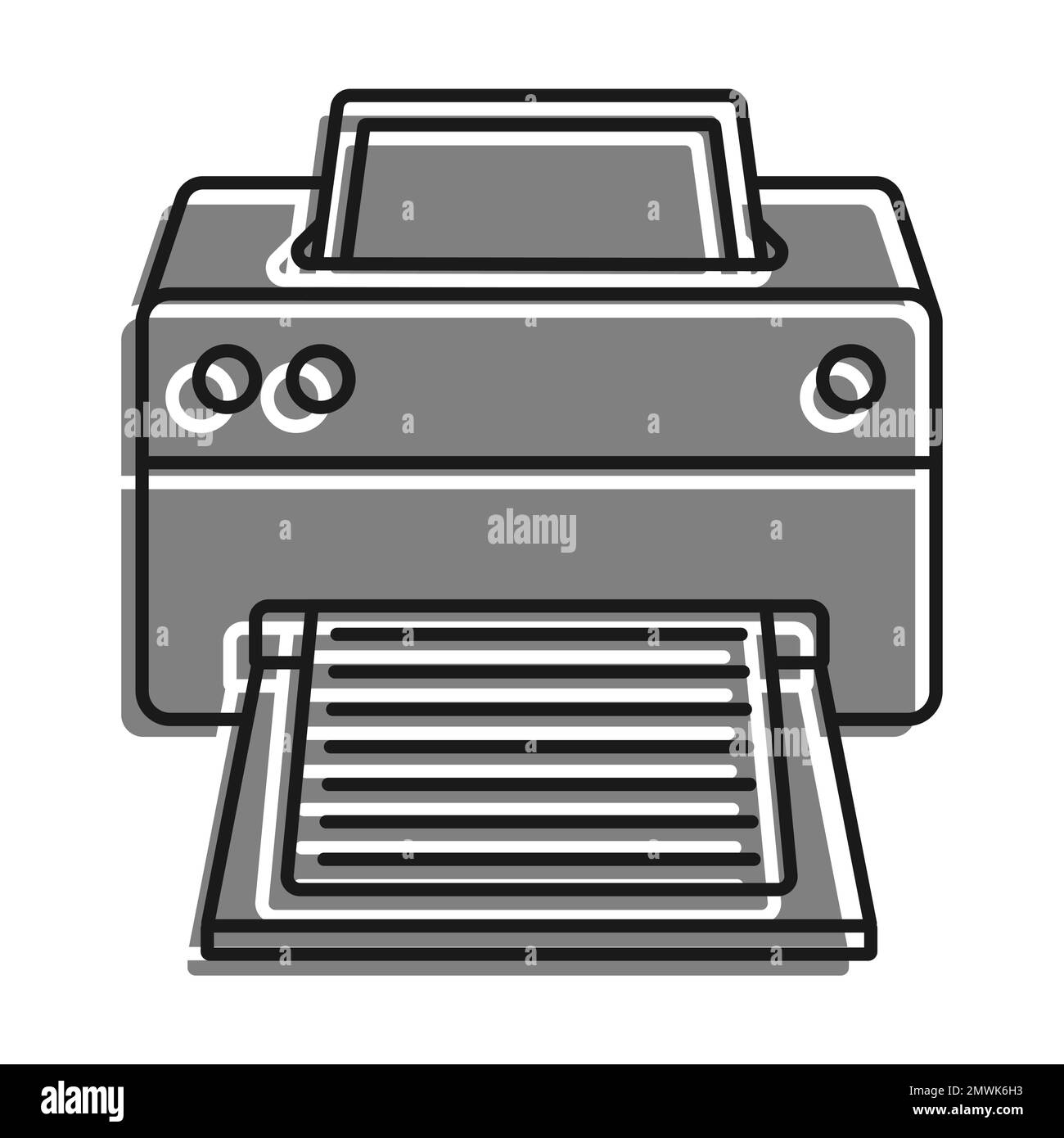 Linear filled with gray color icon. Inkjet Printer Perspective Front View. Printing Documents In Office Using Copiers. Simple black and white vector O Stock Vector