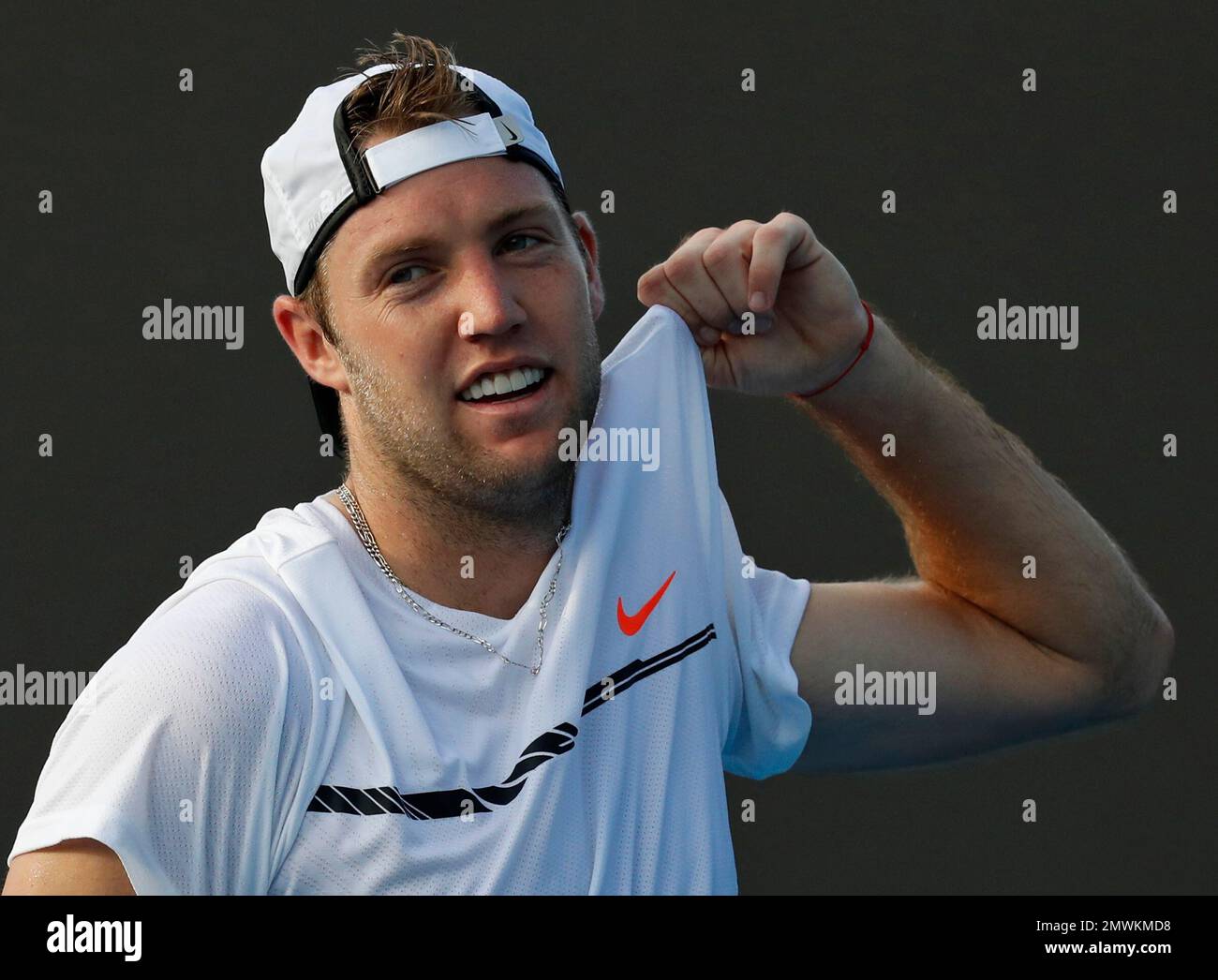 United States' Jack Sock gestures during a first round match against