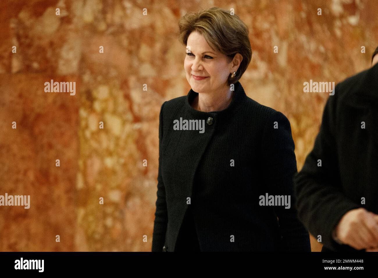 Lockheed Martin CEO Marillyn Hewson arrives in the lobby of Trump Tower ...