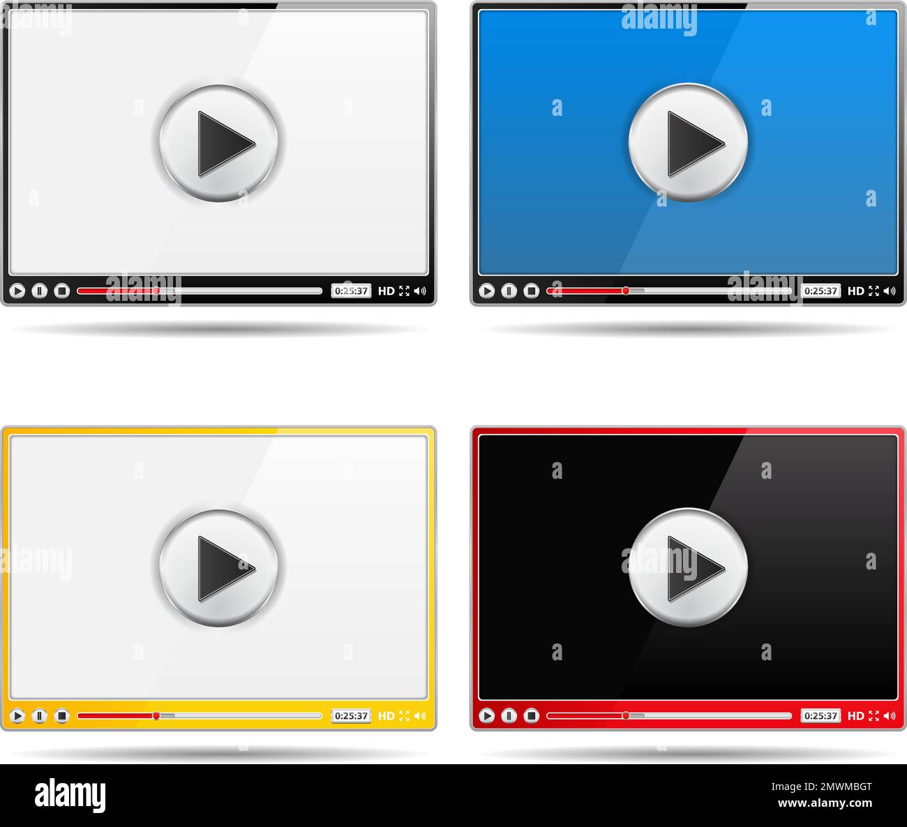 Four different video player templates, vector eps10 illustration Stock