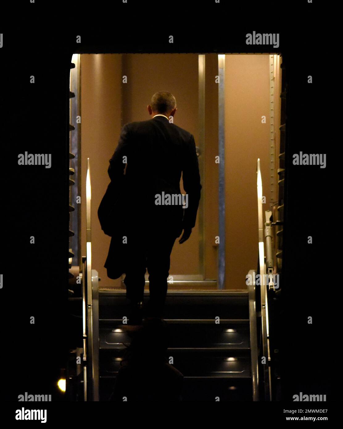 President Barack Obama boards Air Force One for the last time before leaving O Hare International Airport Tuesday Jan. 10 2017 in Chicago. AP Photo Paul Beaty Stock Photo Alamy