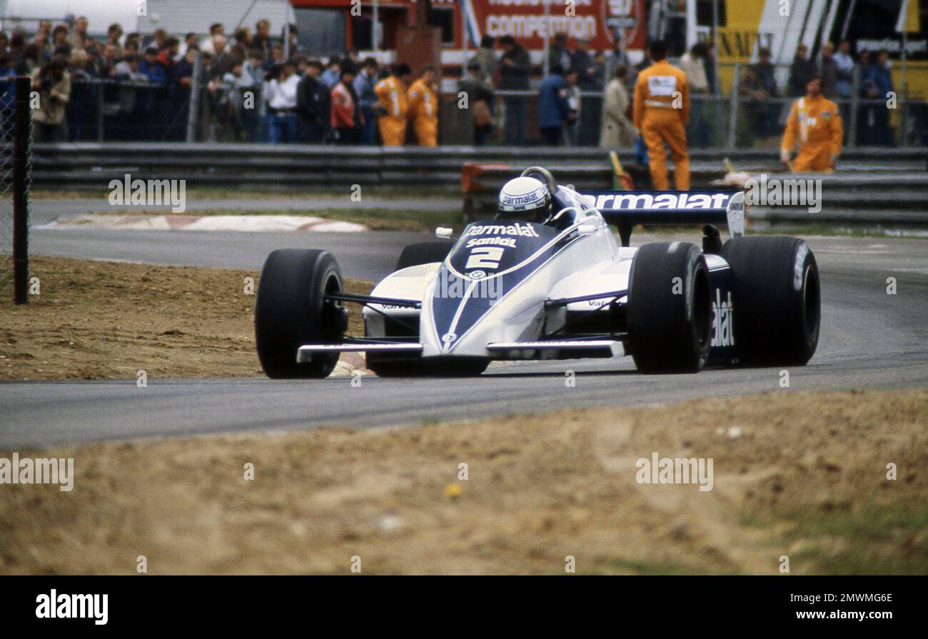 Ricardo Patrese driving his Brabham BMW at the Belgium Grand Prix 1982 at Zolder Stock Photo