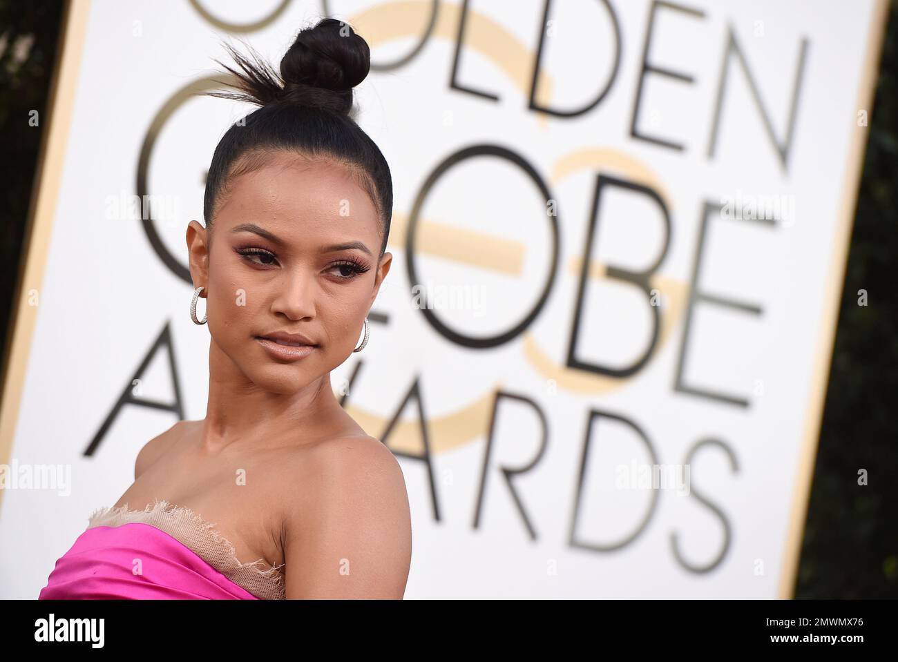 Karrueche Tran arrives at the 74th annual Golden Globe Awards at the
