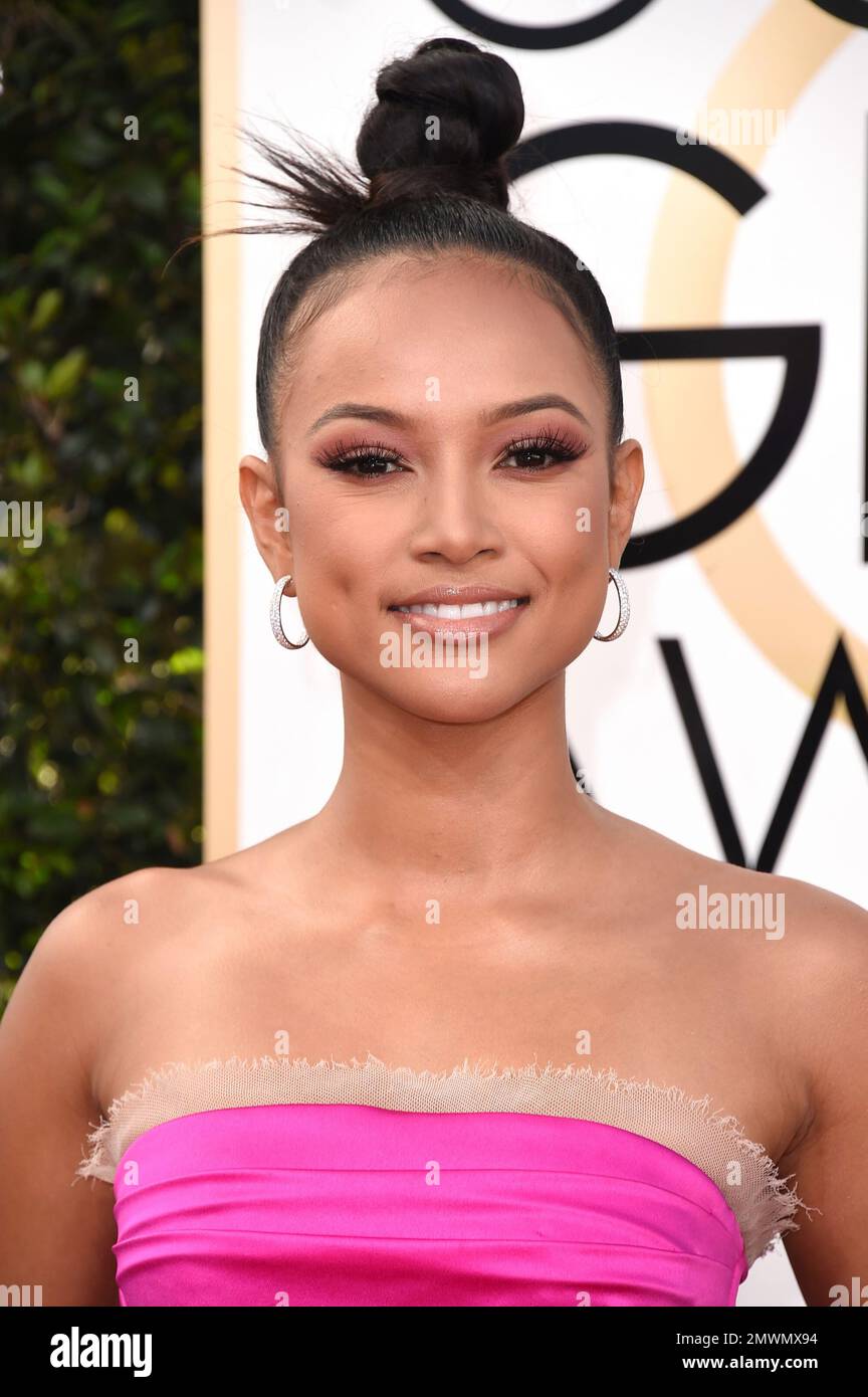 Karrueche Tran arrives at the 74th annual Golden Globe Awards at the