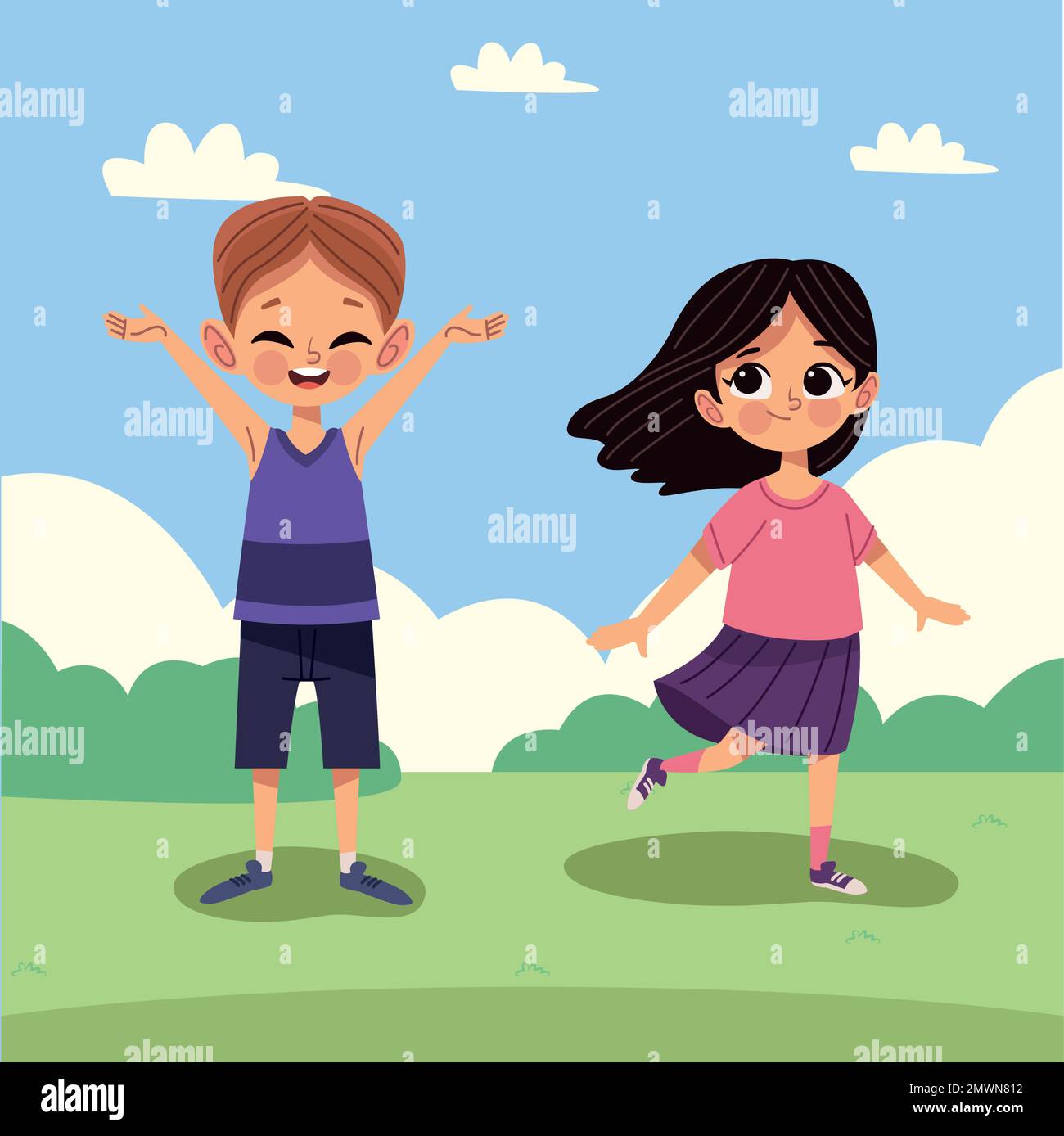 little kids couple in landscape Stock Vector Image & Art - Alamy