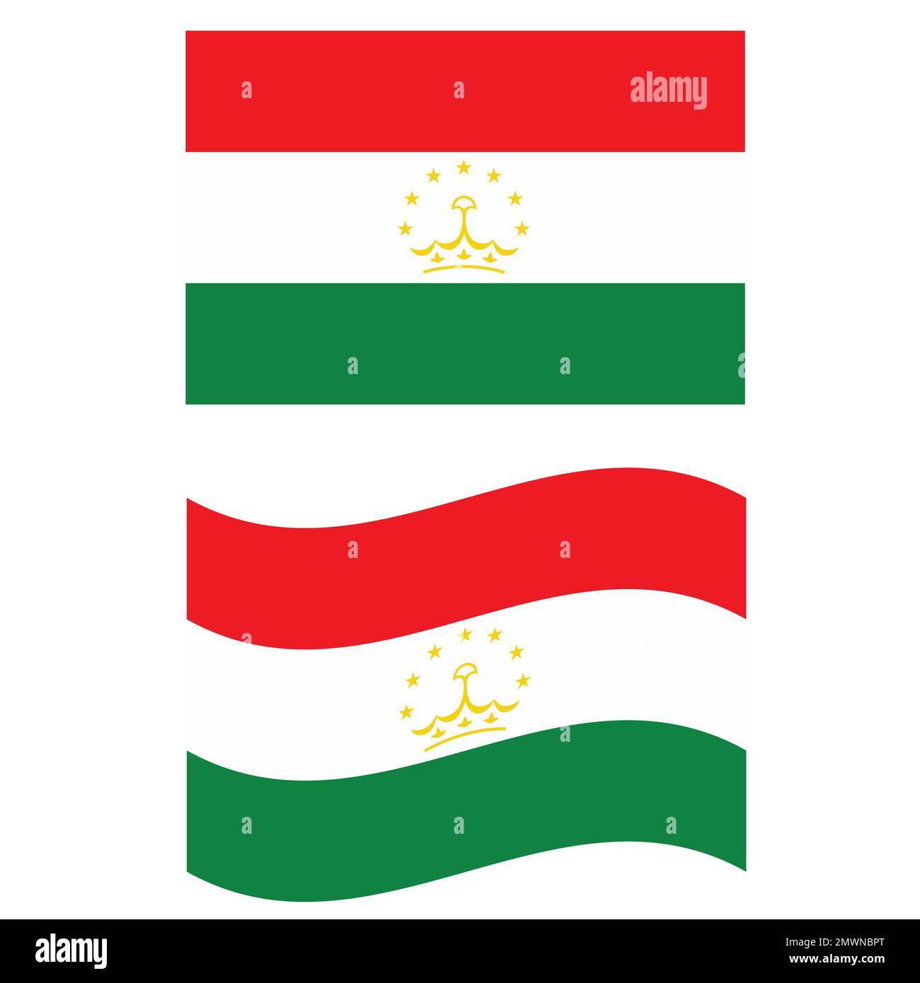 Waving flag of Tajikistan. Tajikistan flag on white background. flat style. Stock Photo