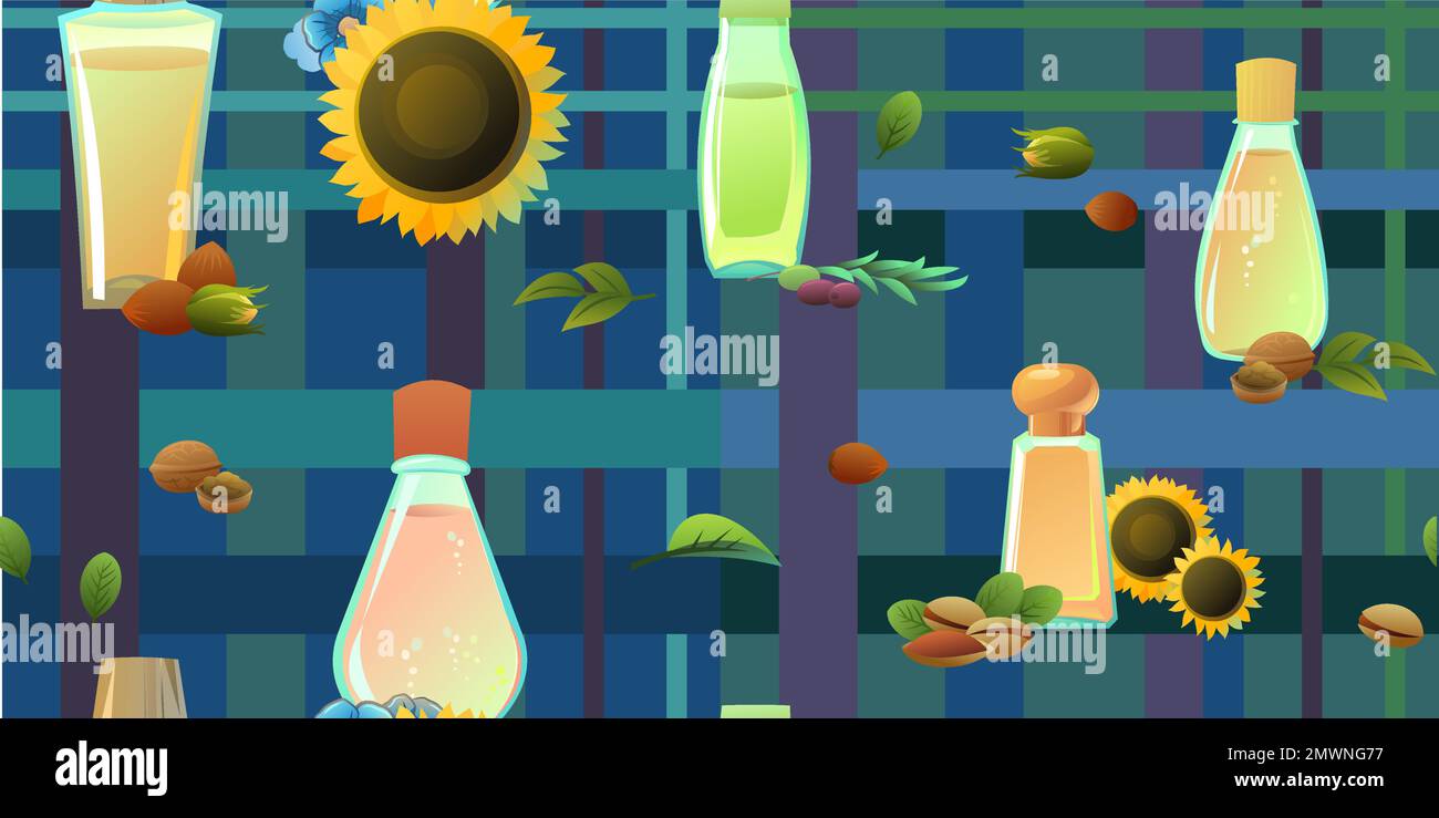 Natural oils sunflower, flax and nuts. Extracted from nuts and plant