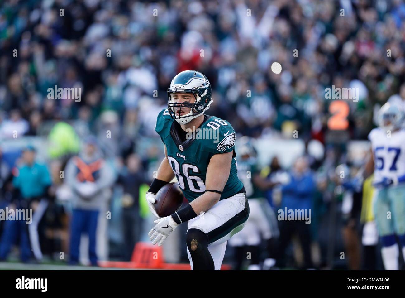 Philadelphia Eagles' Zach Ertz stands after he catches a touchdown pass