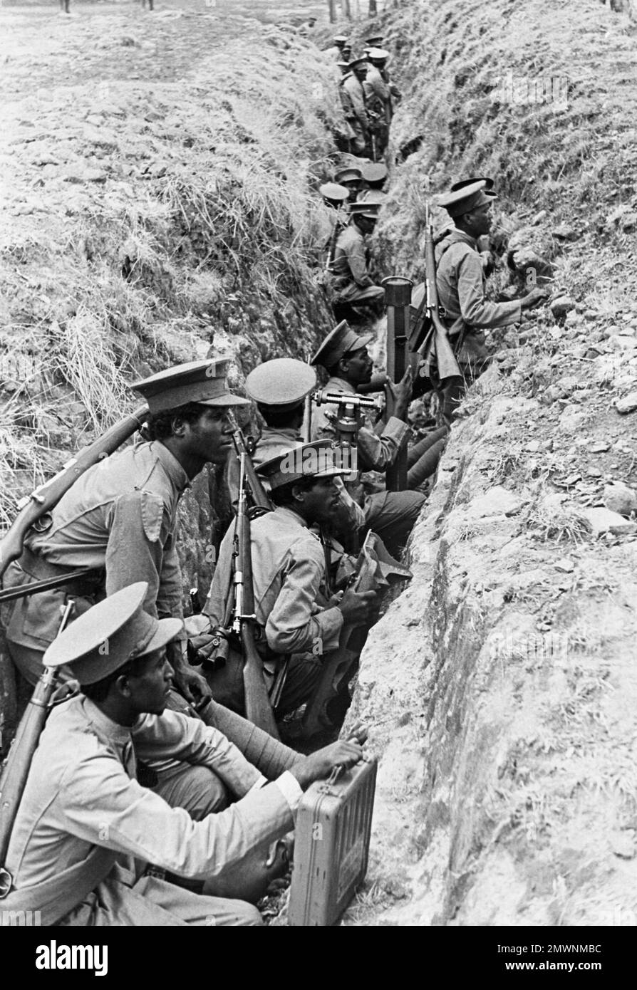 Abyssinian troops in the trenches during recent manoeuvres held under ...