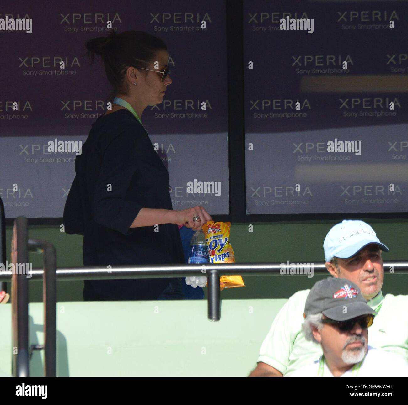 KEY BISCAYNE, FL - MARCH 24: Quarterback Tom Brady baby mama and Coyote Ugly Actress Bridget Moynahan and son Jack Brady day 7 at the Sony Open at Crandon Park Tennis Center. Kathryn Bridget Moynahan (born April 28, 1970, known as Bridget Moynahan, is an American model and actress on March 24, 2013 in Key Biscayne, Florida. People: Bridget Moynahan Jack Brady Credit: Storms Media Group/Alamy Live News Stock Photo