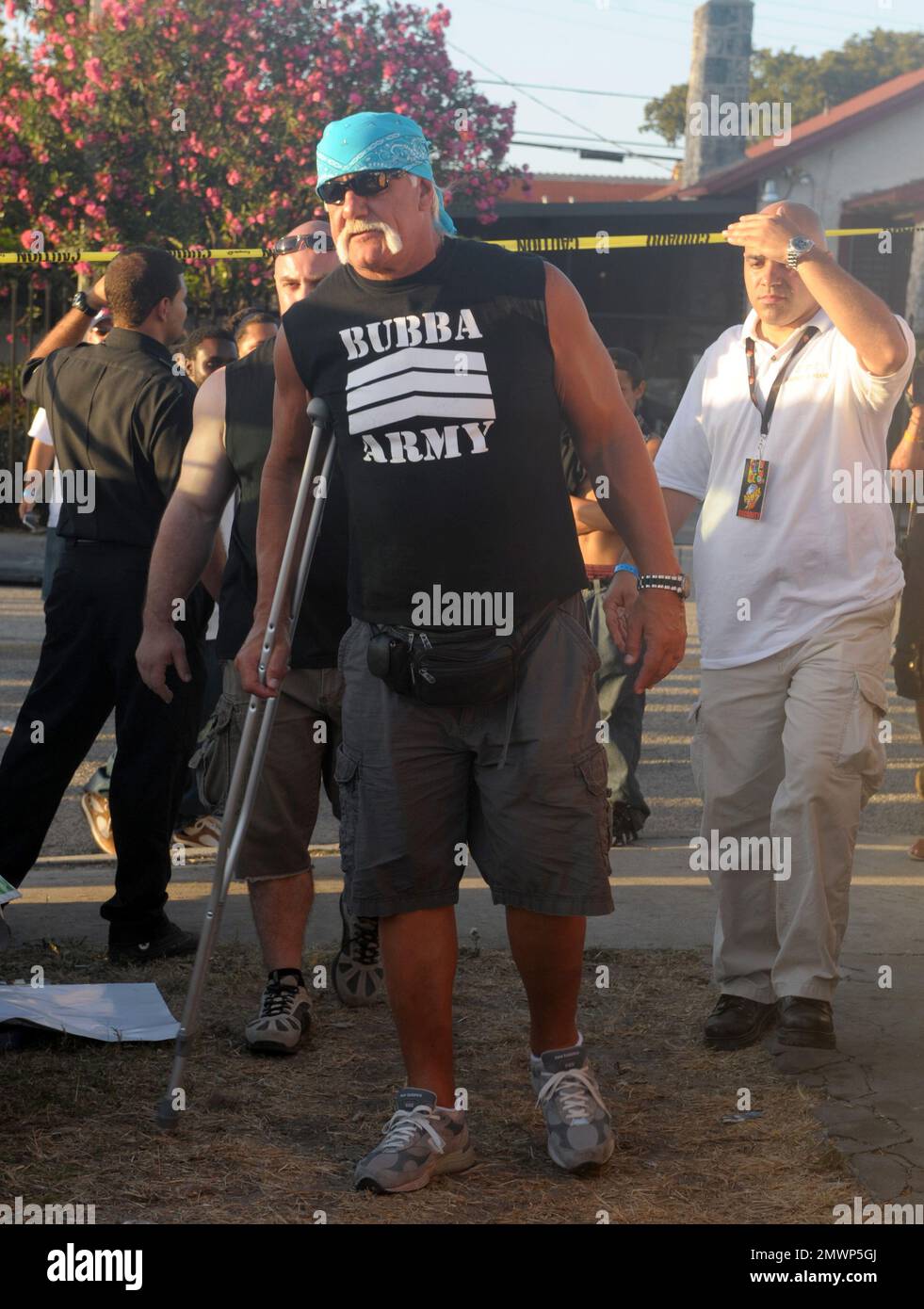 Miami, United States Of America. 15th Mar, 2009. MIAMI - FL - MARCH 15; Hulk Hogan (AKA Terry Gene Bollea) backstage after Brooke Hogans performace at the Calle Ocho carnival. The Hulk was seen with on crutches after he was injured at the court house fighting with his x wifes lawyer. the hulk also had only one crutch after the other was was stolen from him at the airport. On March 15, 2009 in Miami Florida People: Brooke Hogan, Hulk Hogan Transmission Ref: FLXX Must call if interested Michael Storms Credit: Storms Media Group/Alamy Live News Stock Photo