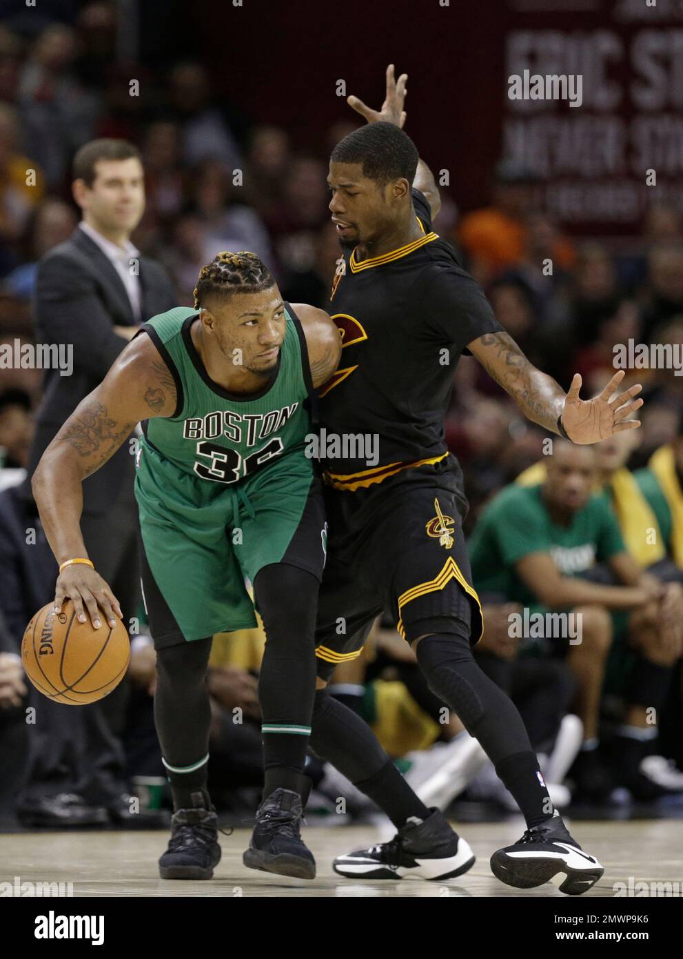 Boston Celtics' Marcus Smart (36) drives against Cleveland Cavaliers