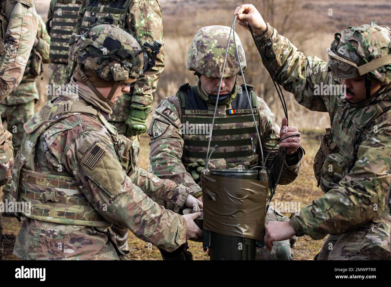 Romania. 17th Jan, 2023. Soldiers assigned to the 39th Brigade Engineer Battalion, 2nd Brigade Combat Team, 101st Airborne Division (Air Assault), the Dutch 11th Engineer Company and the Romanian 96th Engineer Battalion held a demolition range during Exercise Bull Fury on Jan. 17, 2023, in Romania. 101st units will support V Corps mission to reinforce NATO's eastern flank and engage in multinational exercises with partners across the European continent to reassure our Nations allies. Credit: Malcolm Cohens-Ashley/U.S. Army/ZUMA Press Wire Service/ZUMAPRESS.com/Alamy Live News Stock Photo