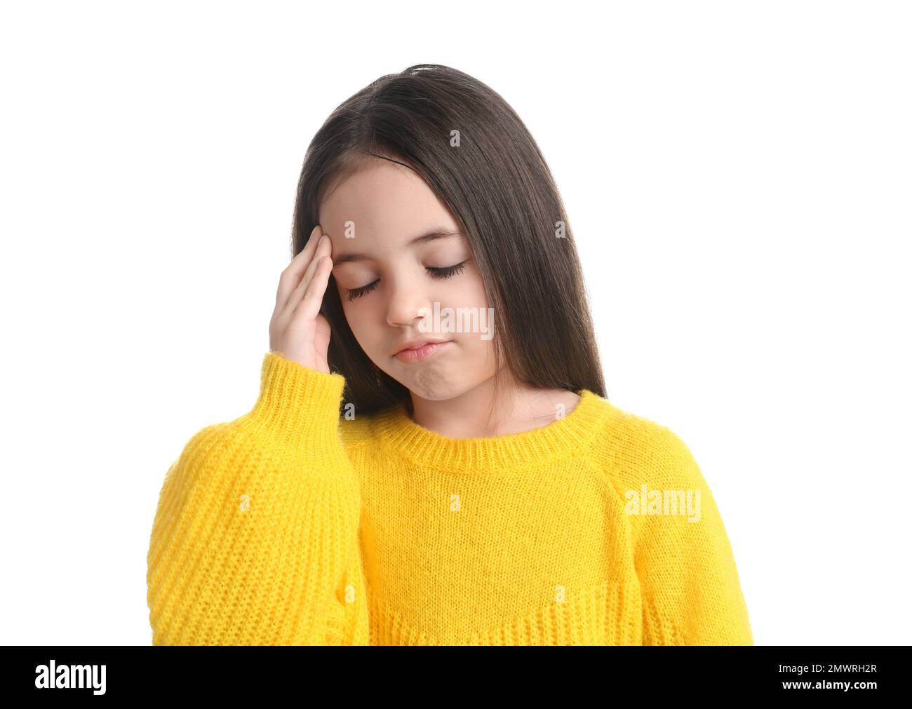 Portrait of cute little girl on white background Stock Photo - Alamy