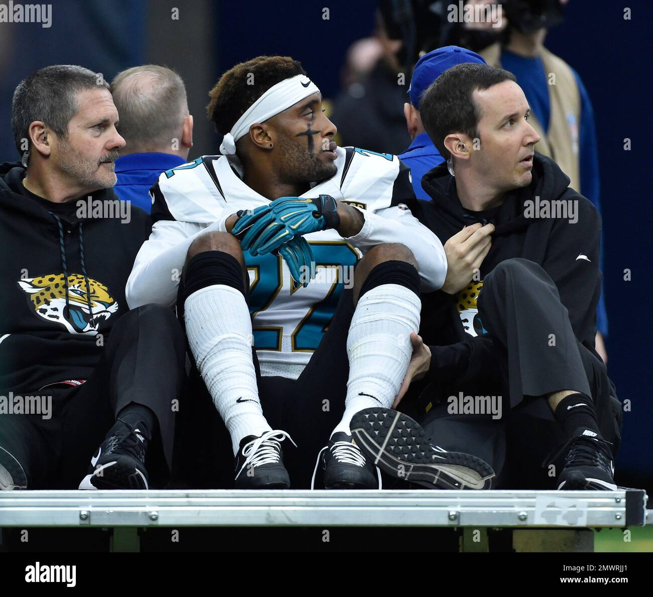 Jacksonville Jaguars cornerback Aaron Colvin (22) smiles as he runs off the  field following the Jaguars 30-9 win against the Pittsburgh Steelers at  Heinz Field in Pittsburgh on October 8, 2017. Photo