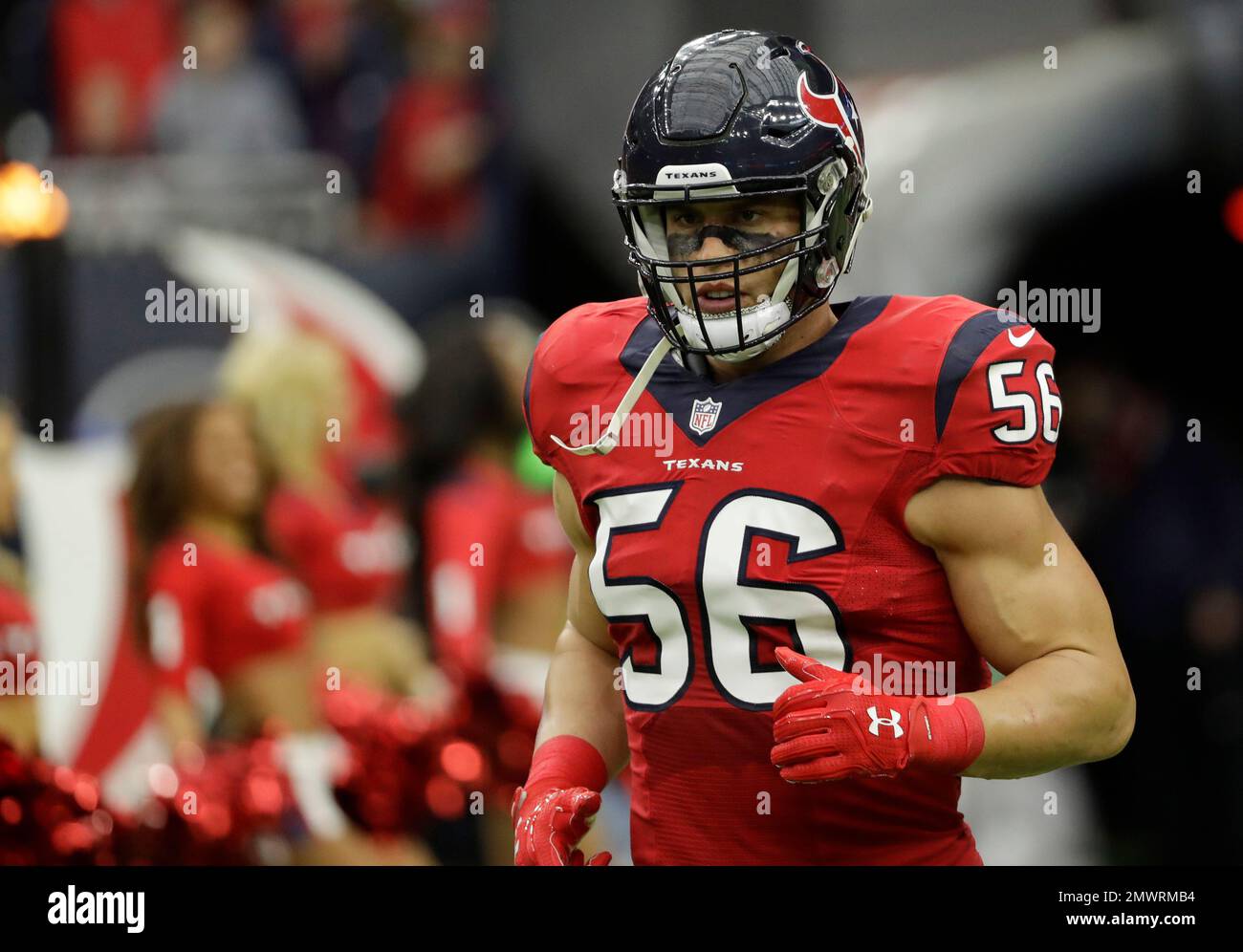 Houston Texans inside linebacker Brian Cushing (56) cools off during an NFL  football training camp at the Methodist Training Center on Sunday August 2,  2015 in Houston. (AP Photo/Bob Levey Stock Photo - Alamy