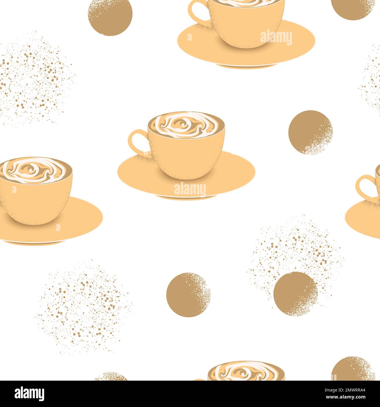 Vector seamless pattern with coffee cups and spray pant circles Stock Vector