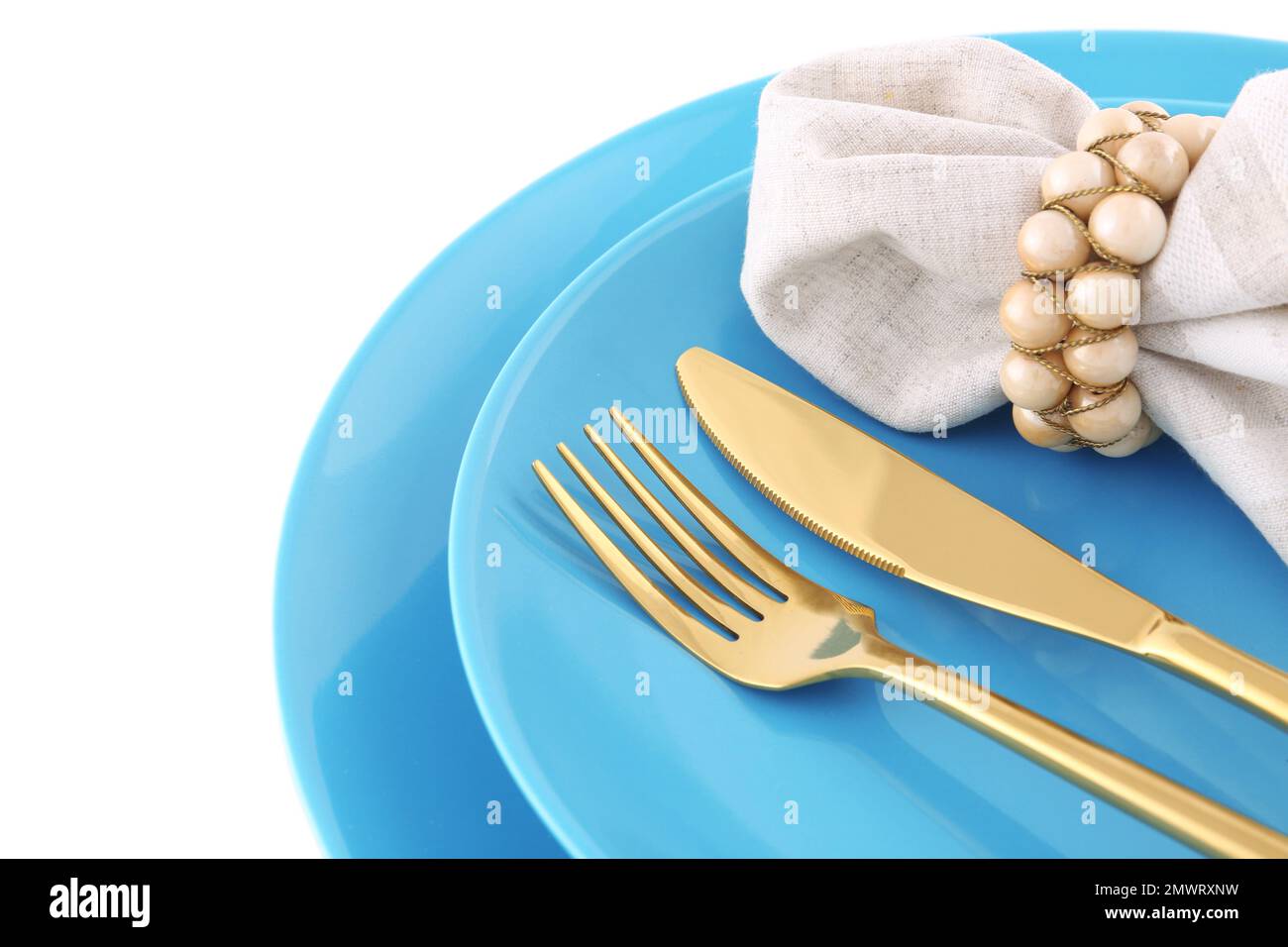 Stylish elegant table setting on white background Stock Photo - Alamy