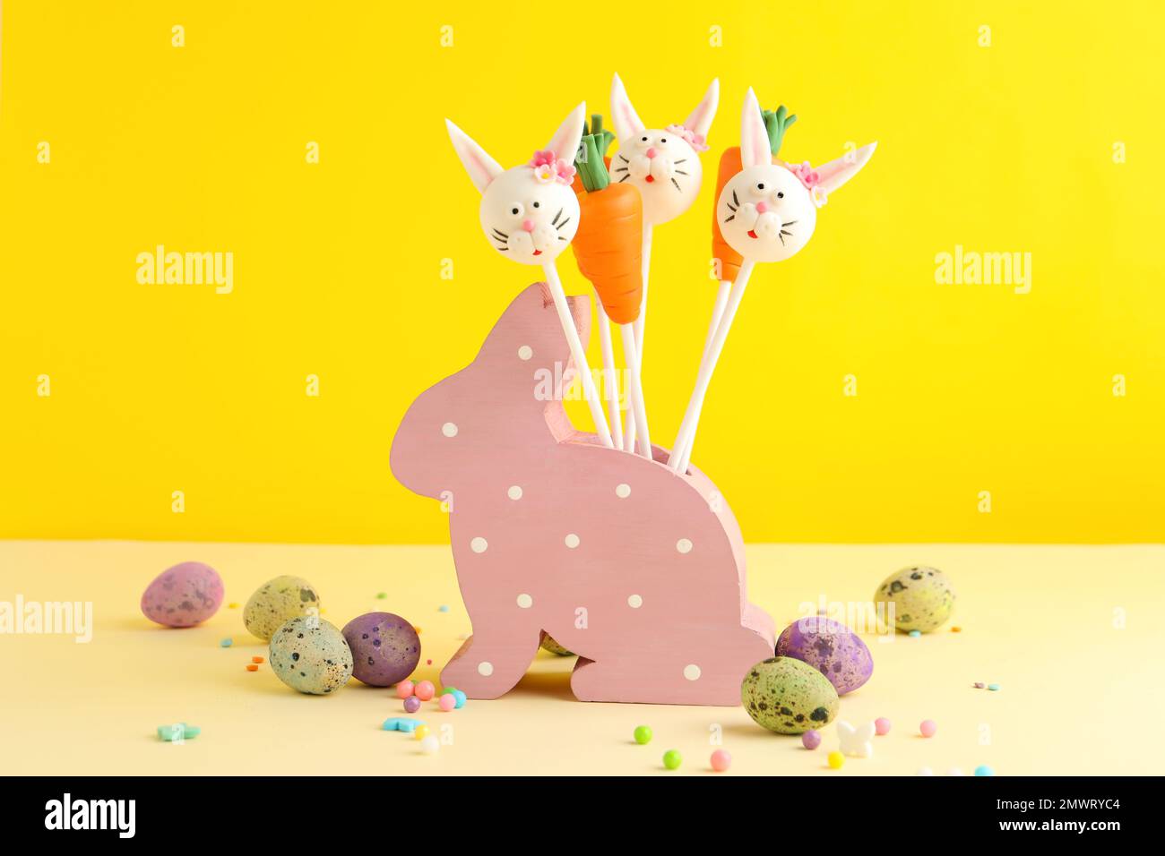 Delicious sweet cake pops on table. Easter holiday Stock Photo