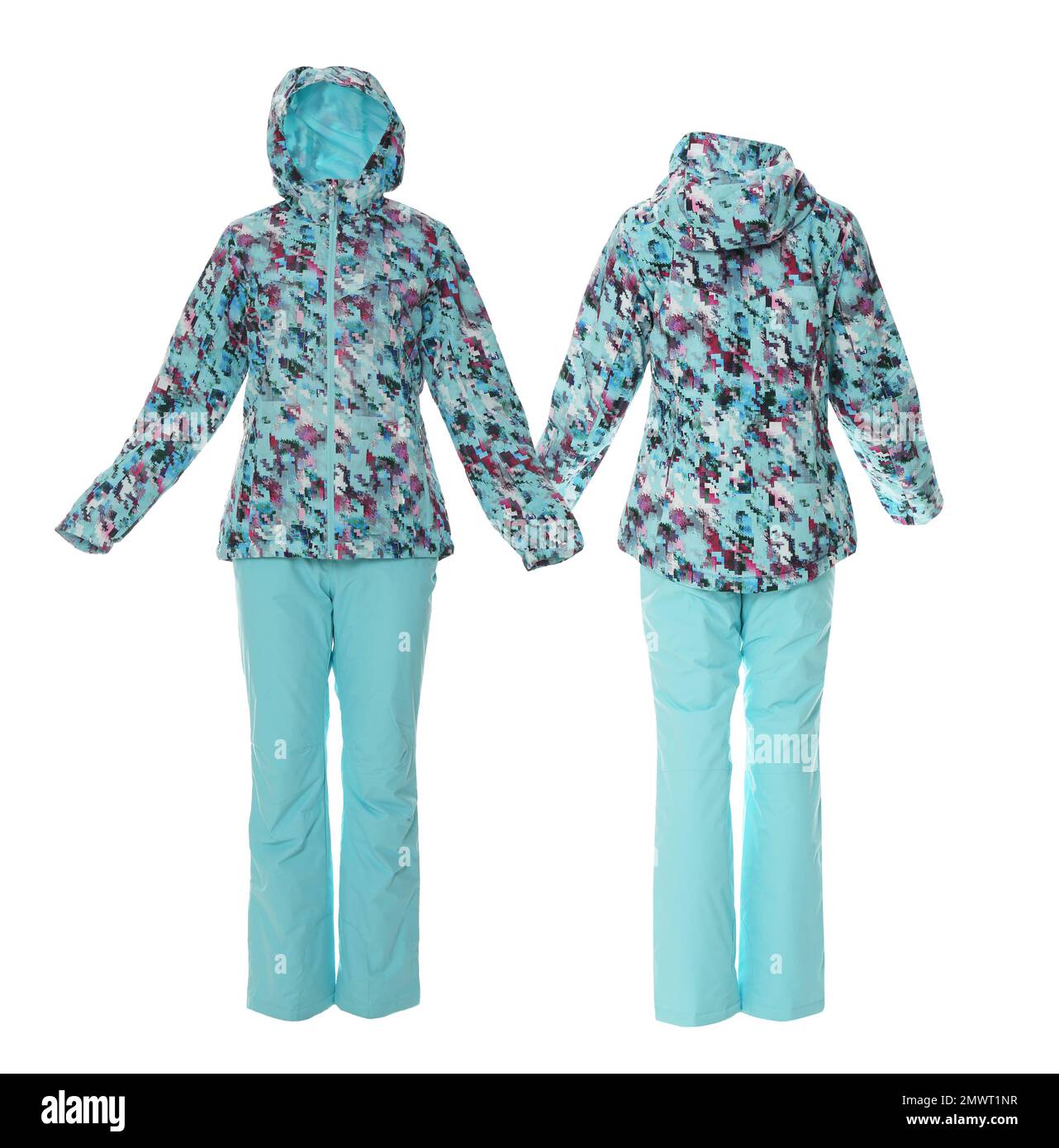 Stylish winter sports clothes on white background Stock Photo Alamy