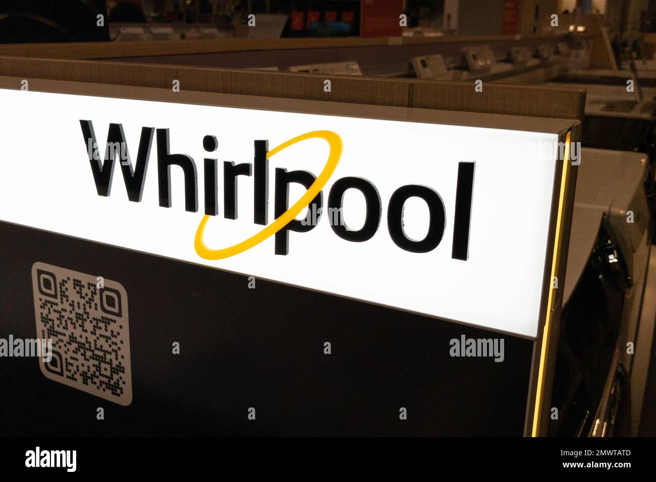 Bordeaux , Aquitaine  France - 30 01 2023 : Whirlpool brand logo and sign text of American multinational manufacturer and marketer of home appliance Stock Photo