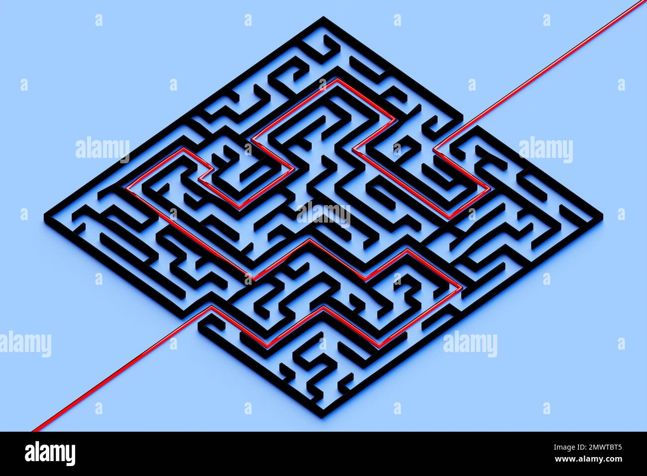 3d illustration of a black square corridor puzzle. 3D Labyrinth with