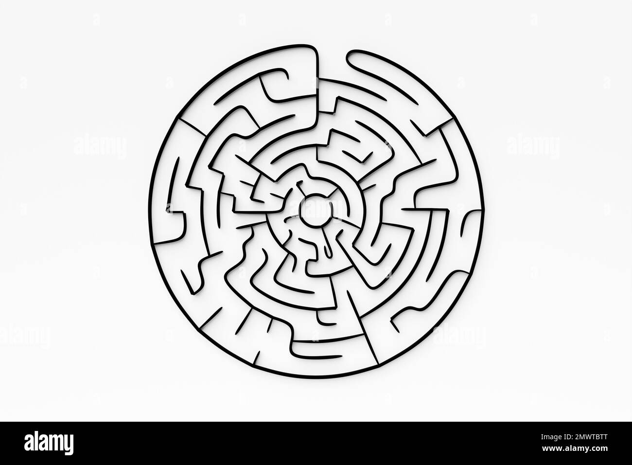3d illustration of a black circular corridor puzzle. 3D Labyrinth