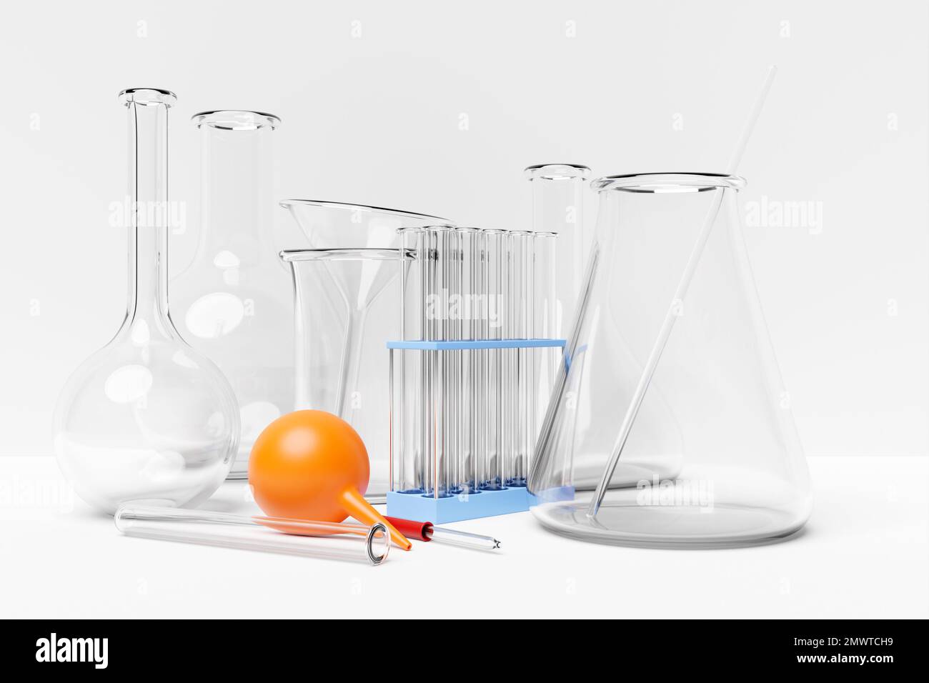 3d illustration of a set of laboratory instruments. Chemical laboratory