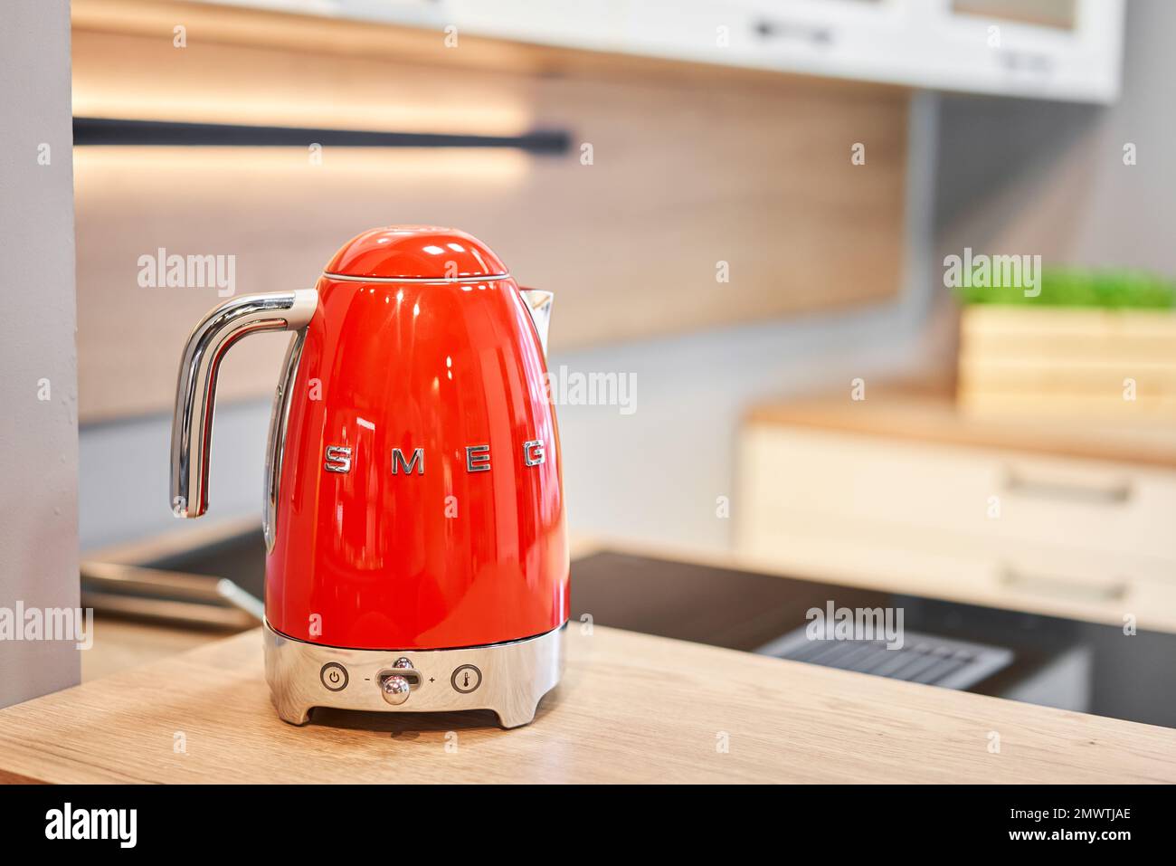 SMEG kettle with white kitchen background Stock Photo - Alamy
