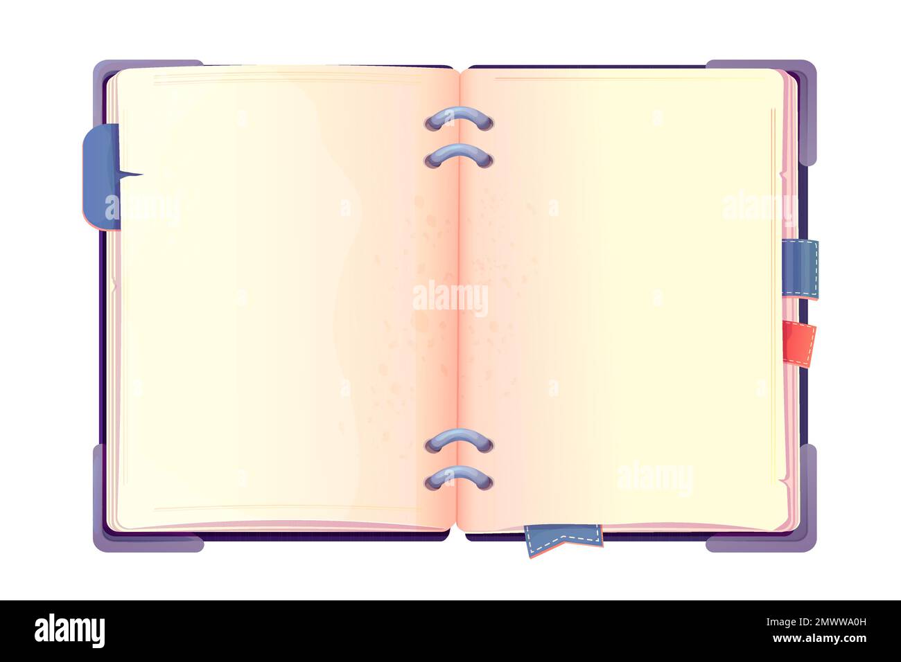 Book, notebook open and empty pages top view in cartoon style isolated on white background. Office or school planner, background. Vector illustration Stock Vector