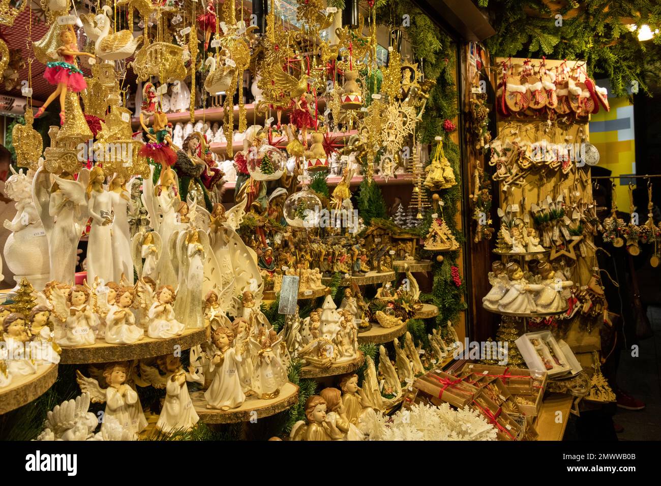 Christmas Decorations at Munich Christmas Market, Munich, Germany Stock