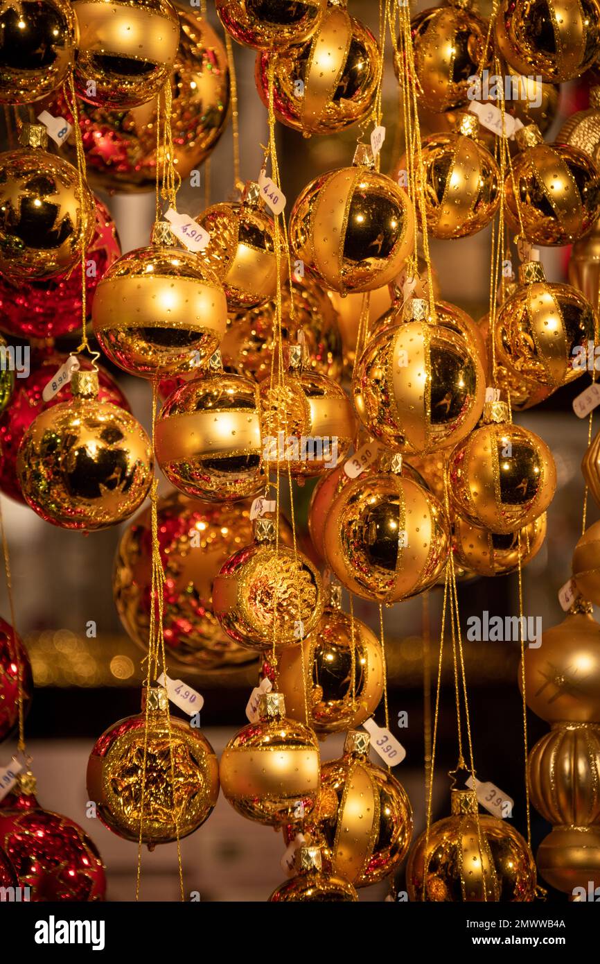 Christmas Decorations at Munich Christmas Market, Munich, Germany Stock