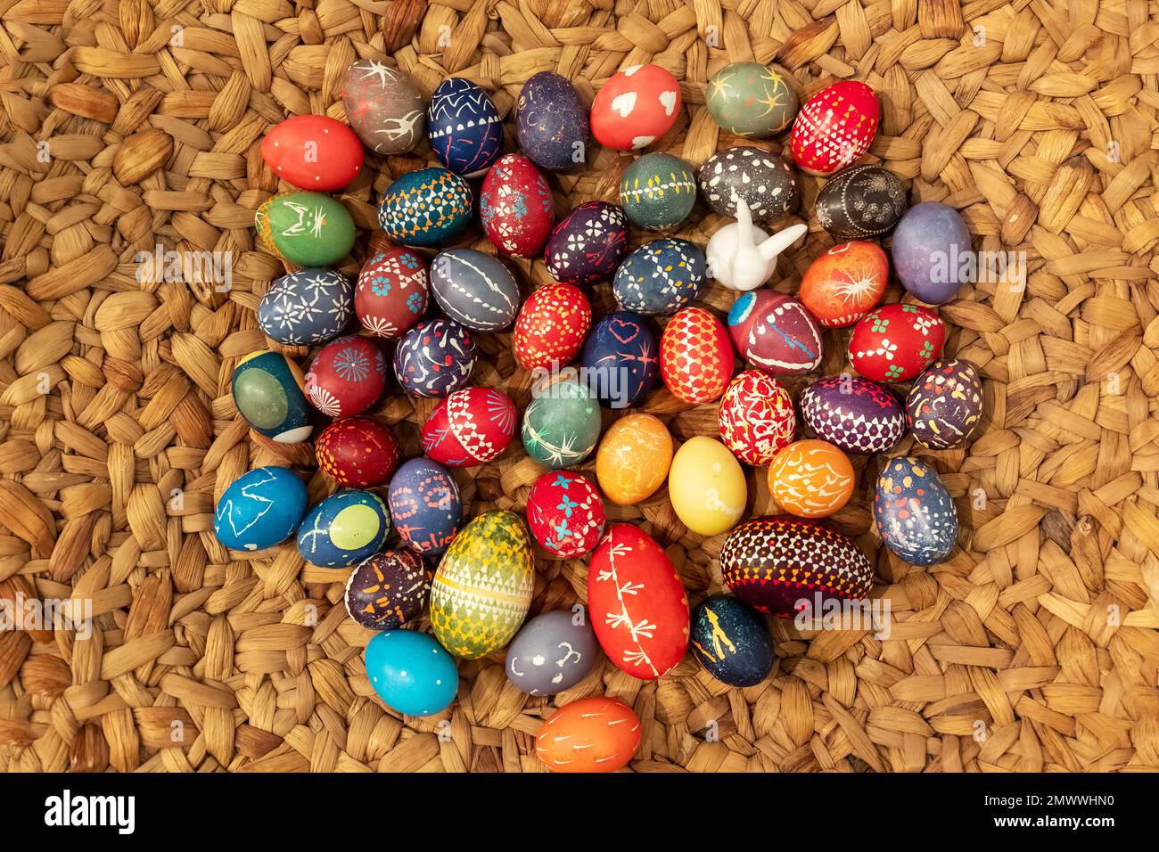 many hand painted colorful easter eggs, according to Sorbian tradition ...