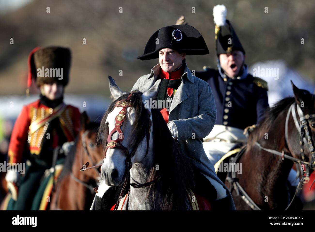 US actor Mark Schneider, center, representing Napoleon Bonaparte, rides ...