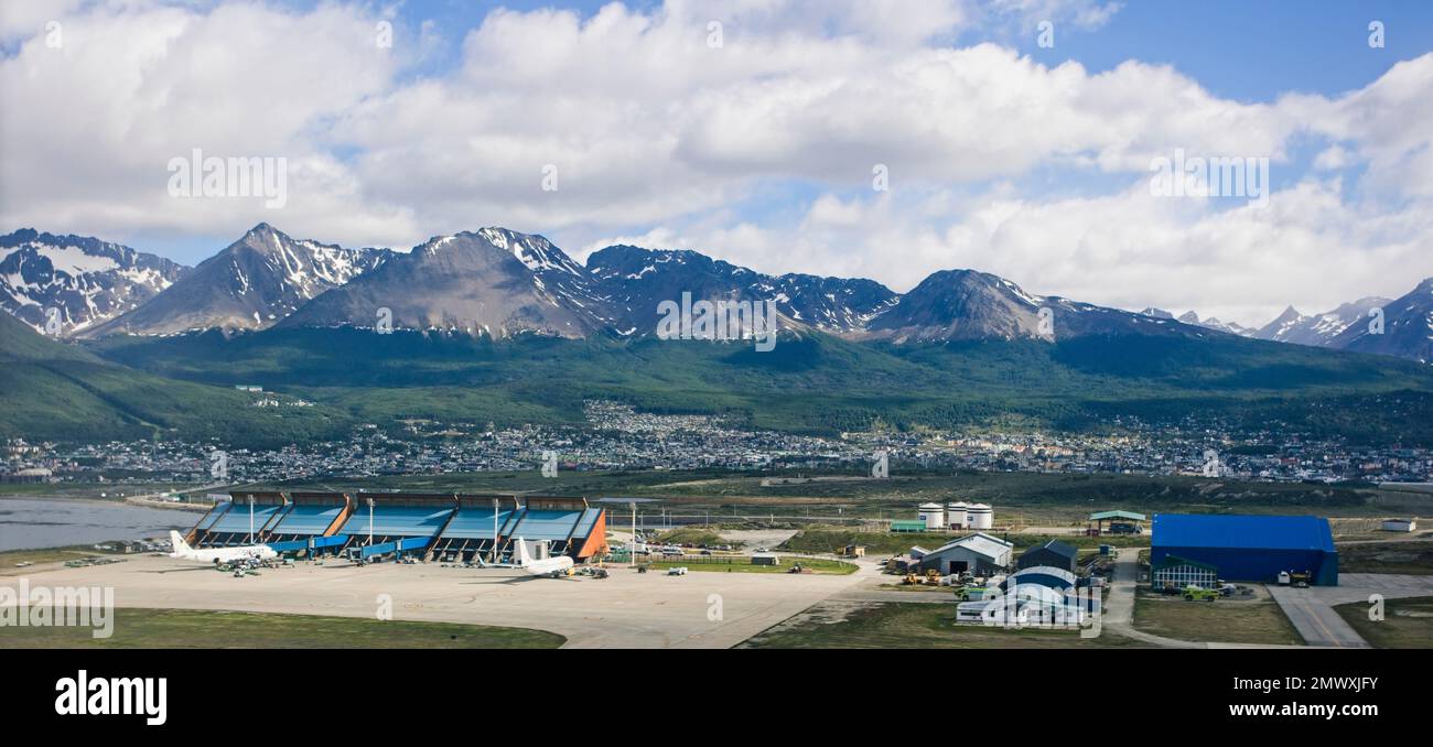 Taking off from Ushuaia, Tierra del Fuego, Patagonia, Argentina. Stock Photo