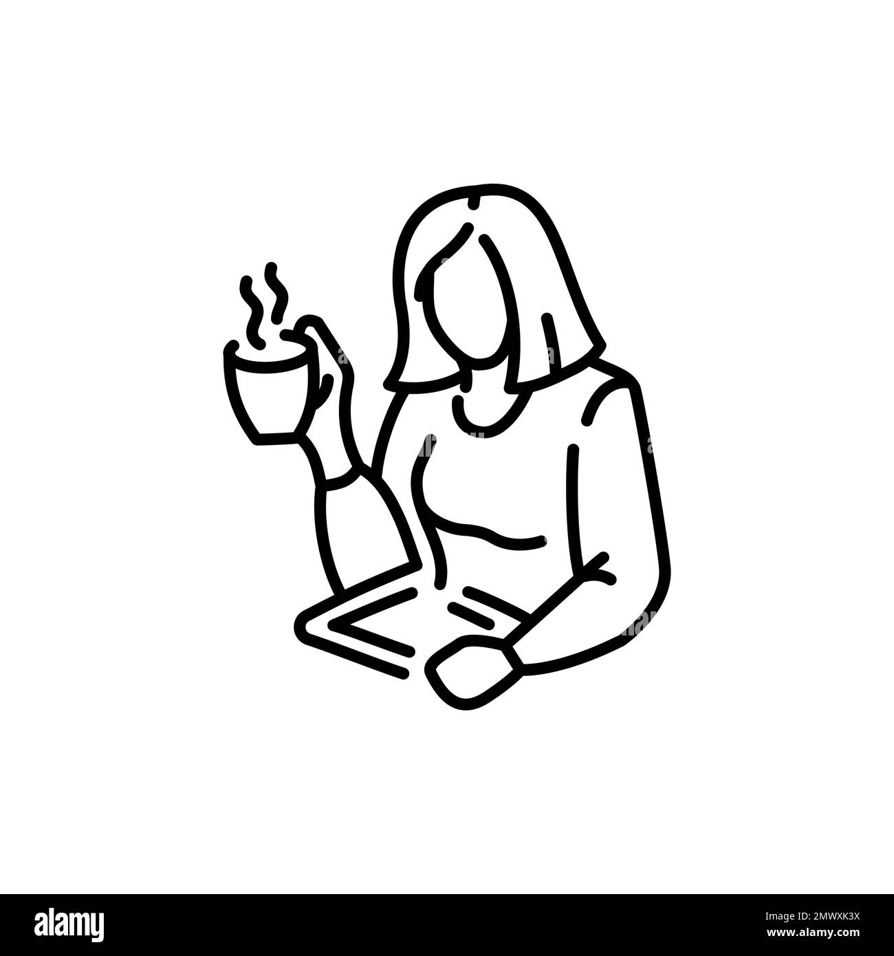 Girl cartoon coffee icon drink Black and White Stock Photos & Images