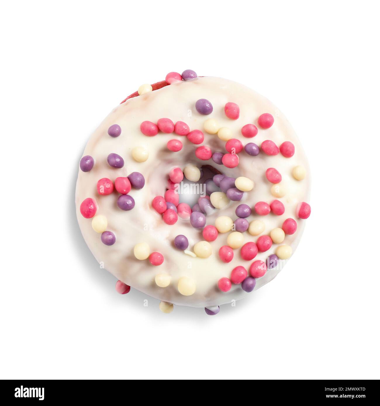 Sweet delicious glazed donut on white background, top view Stock Photo ...