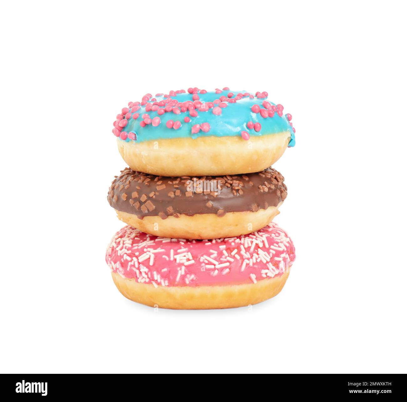 Sweet delicious glazed donuts on white background Stock Photo - Alamy