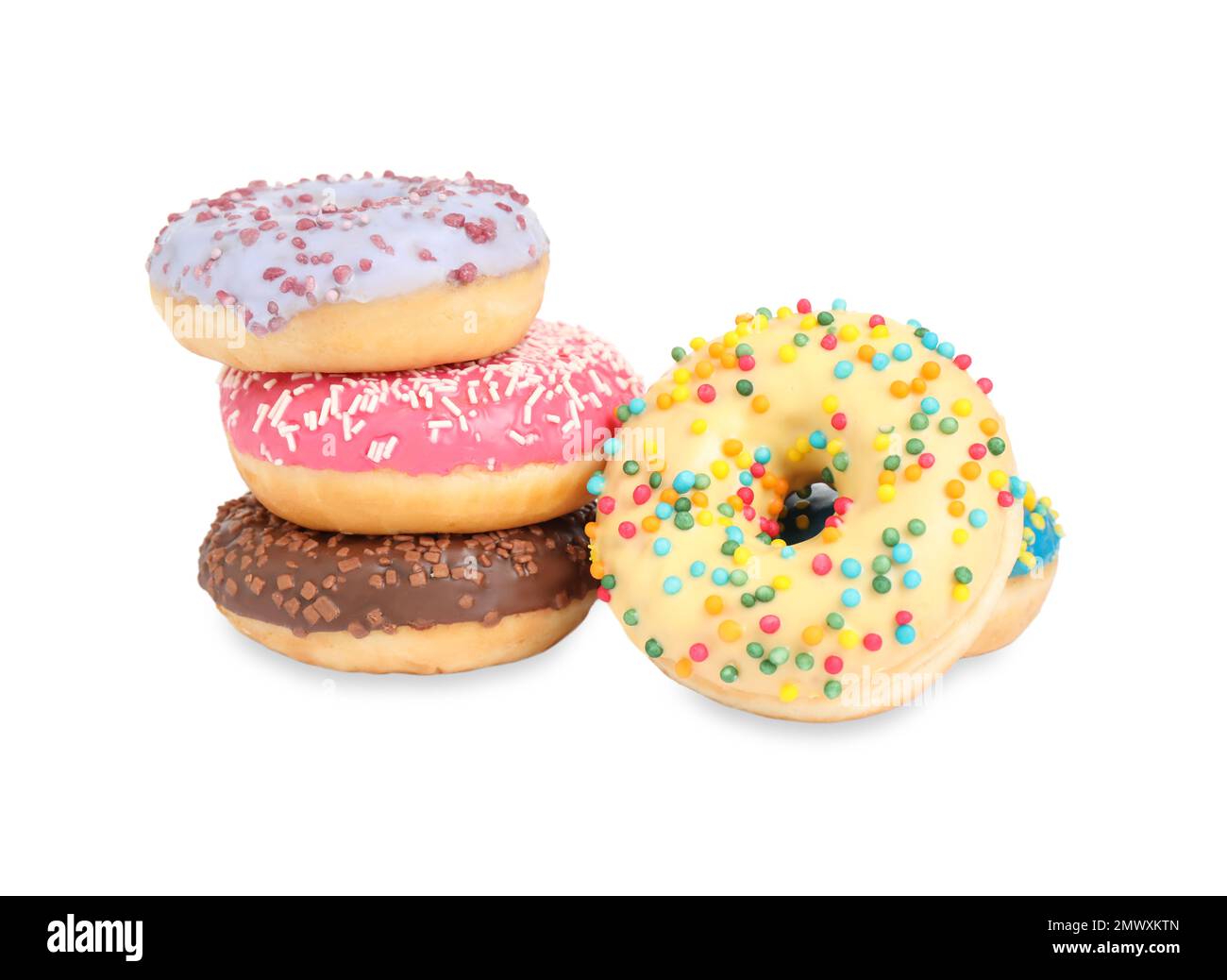 Sweet tasty glazed donuts on white background Stock Photo - Alamy