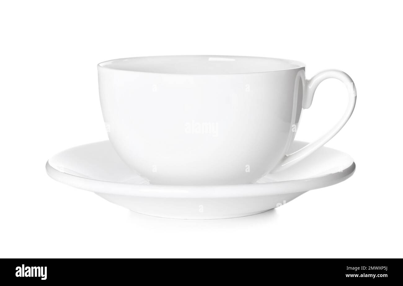 Empty cup with saucer isolated on white Stock Photo Alamy