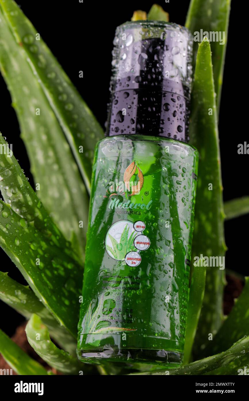 Gaziantep, Turkiye. 18th Jan, 2023. Gaziantep, Turkey. 18 January 2023. An  anti-aging sunscreen gel with Aloe Vera. The sunscreen gel shields the skin  from harmful UV rays and prevent sunburns. It also