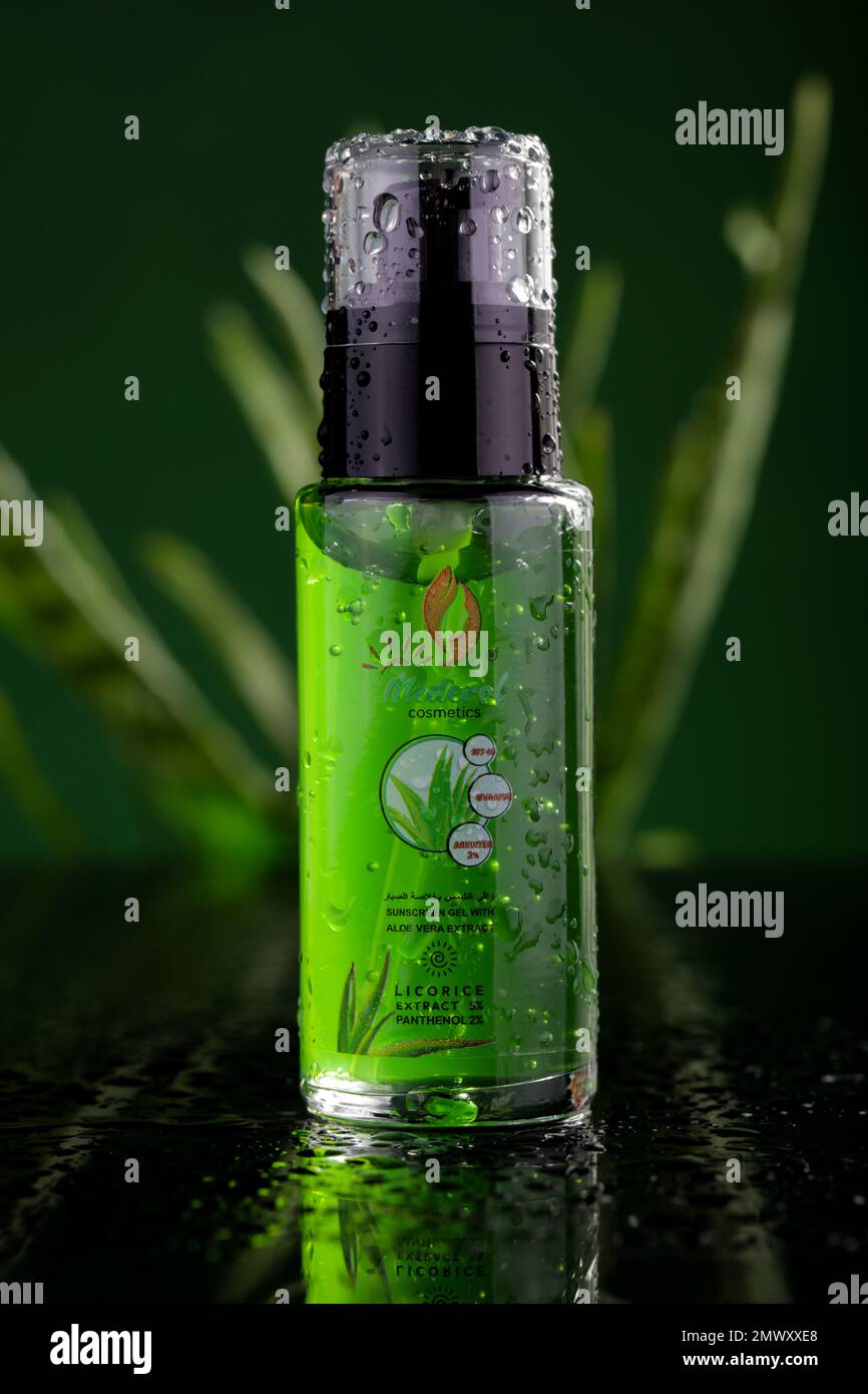 Gaziantep, Turkiye. 18th Jan, 2023. Gaziantep, Turkey. 18 January 2023. An  anti-aging sunscreen gel with Aloe Vera. The sunscreen gel shields the skin  from harmful UV rays and prevent sunburns. It also