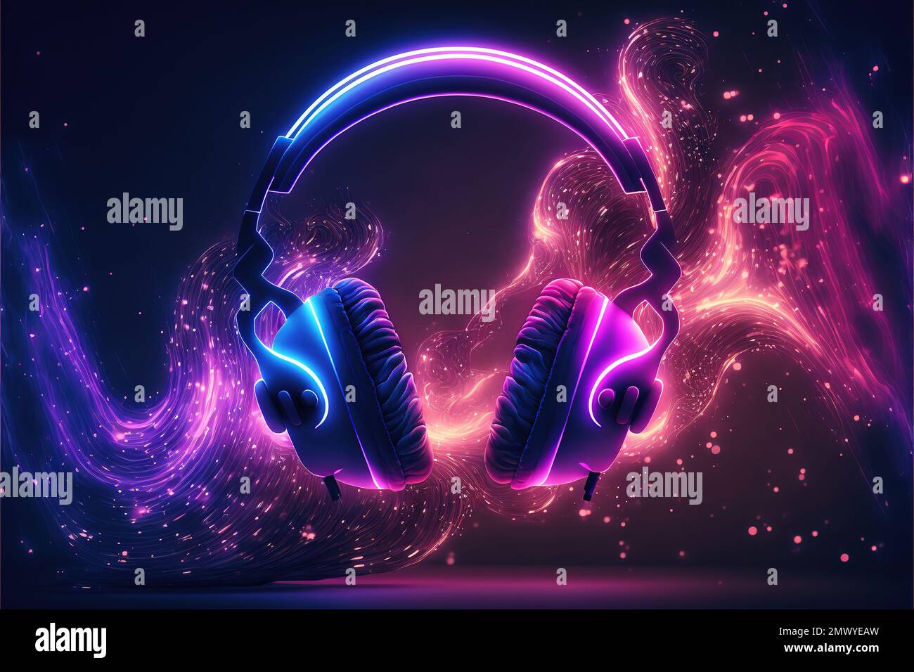 Abstract headphone set retro vaporwave design with raylights