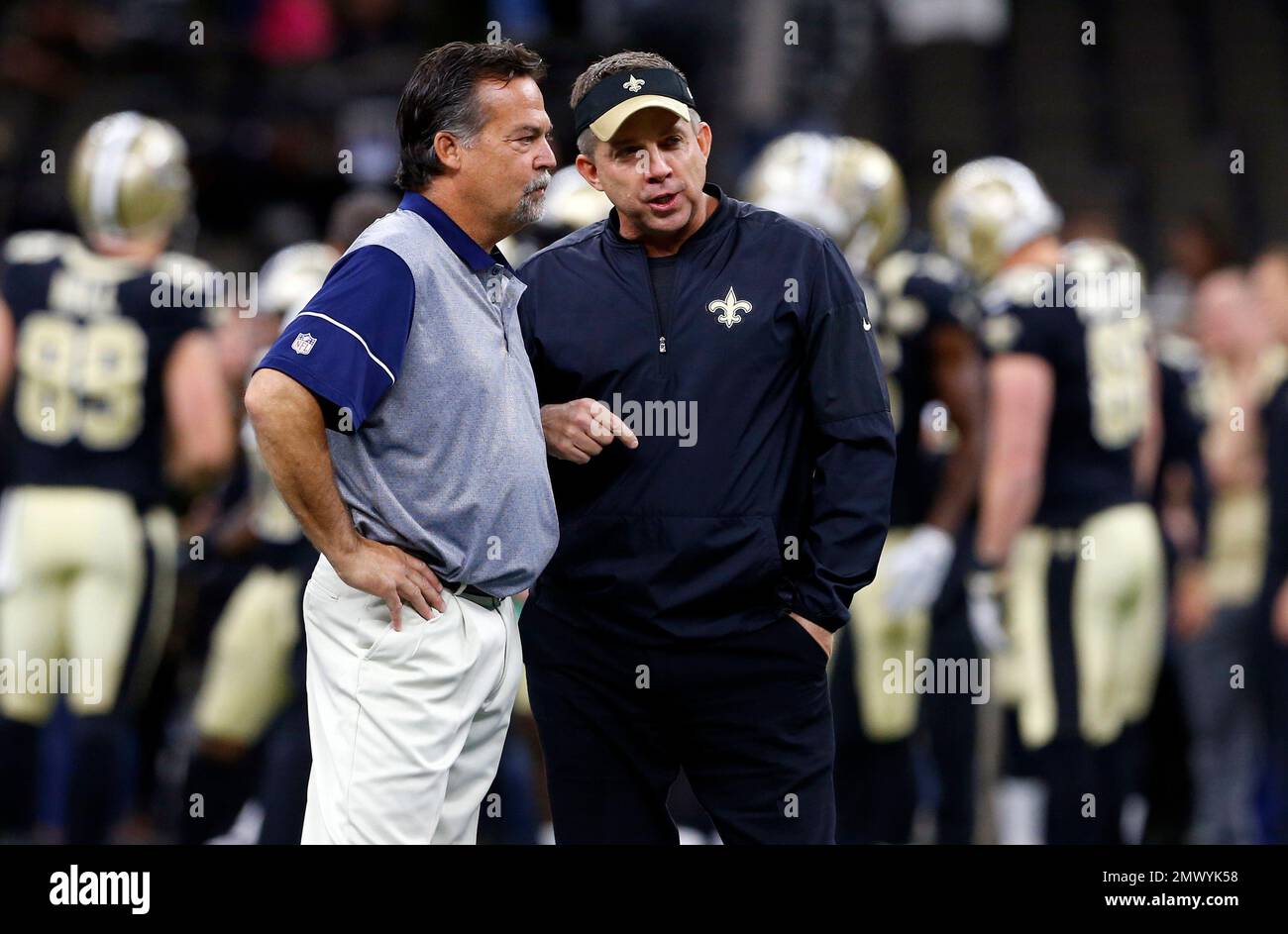 Los Angeles Rams head coach Jeff Fisher, left, and New Orleans Saints