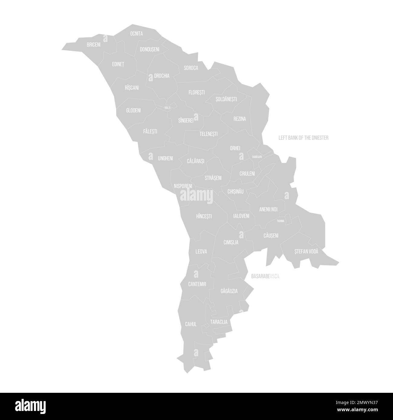 Moldova political map of administrative divisions - districts