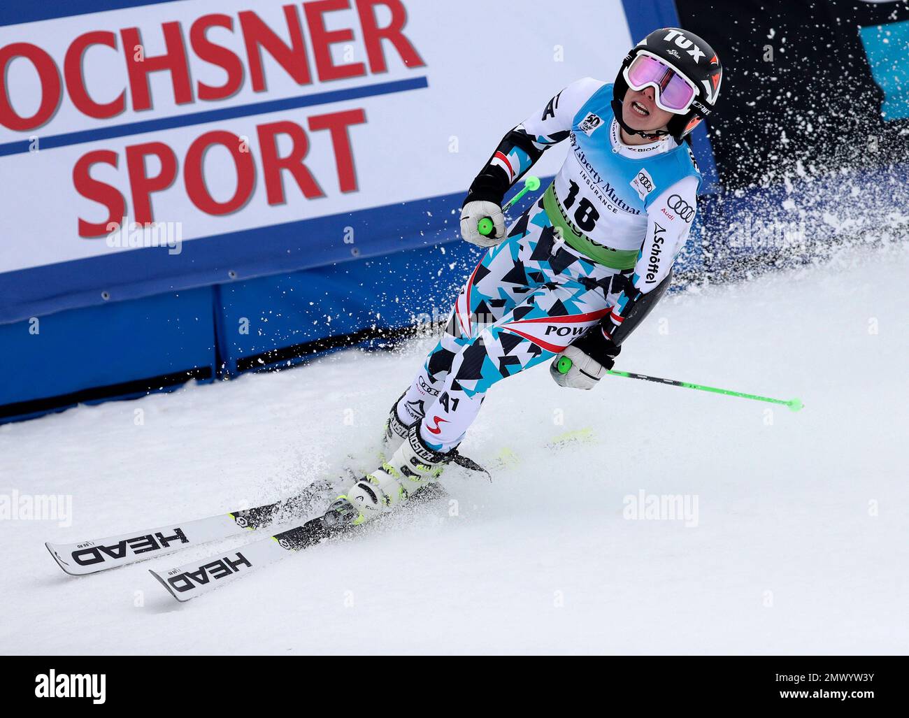 Stephanie Brunner, of Austria, finishes her run during the women's FIS