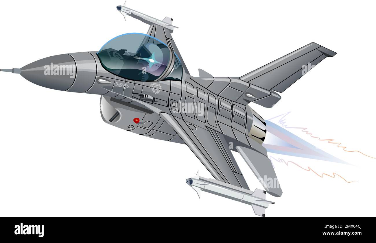 Vector Cartoon Military Jet Fighter Plane. Available EPS-10 vector format separated by groups and layers for easy edit Stock Vector