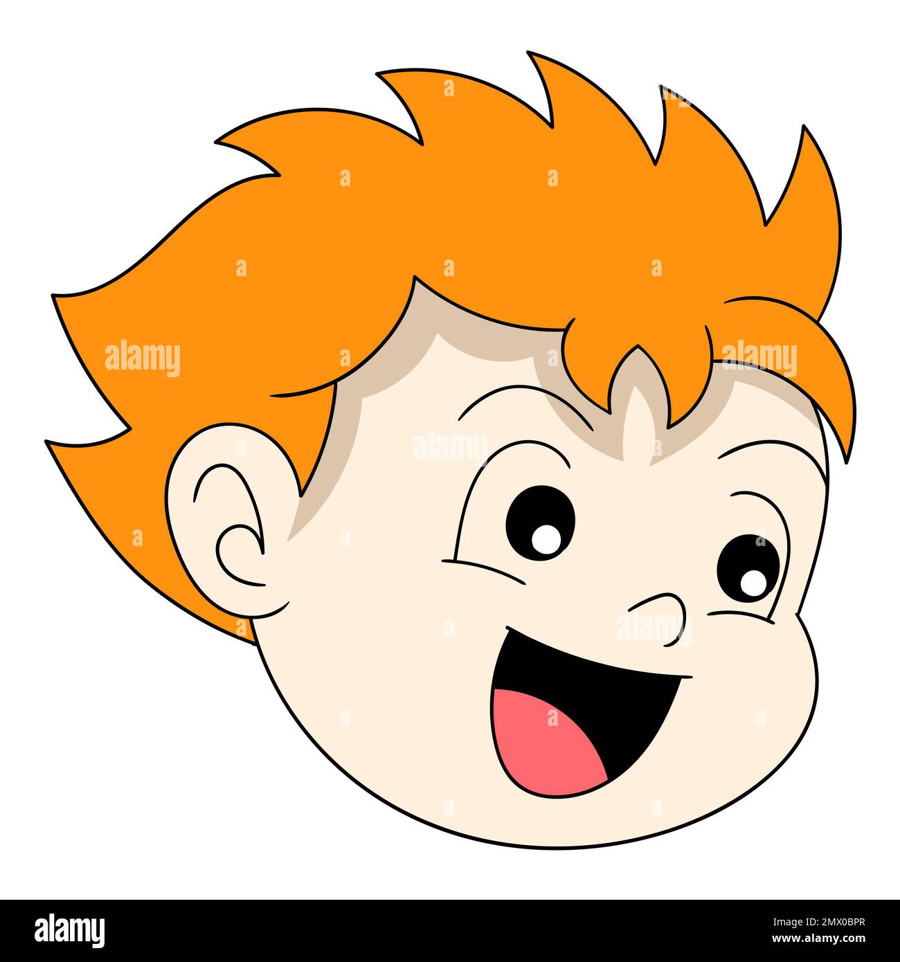 cool orange haired boy head laughing happily. vector design illustration art Stock Vector