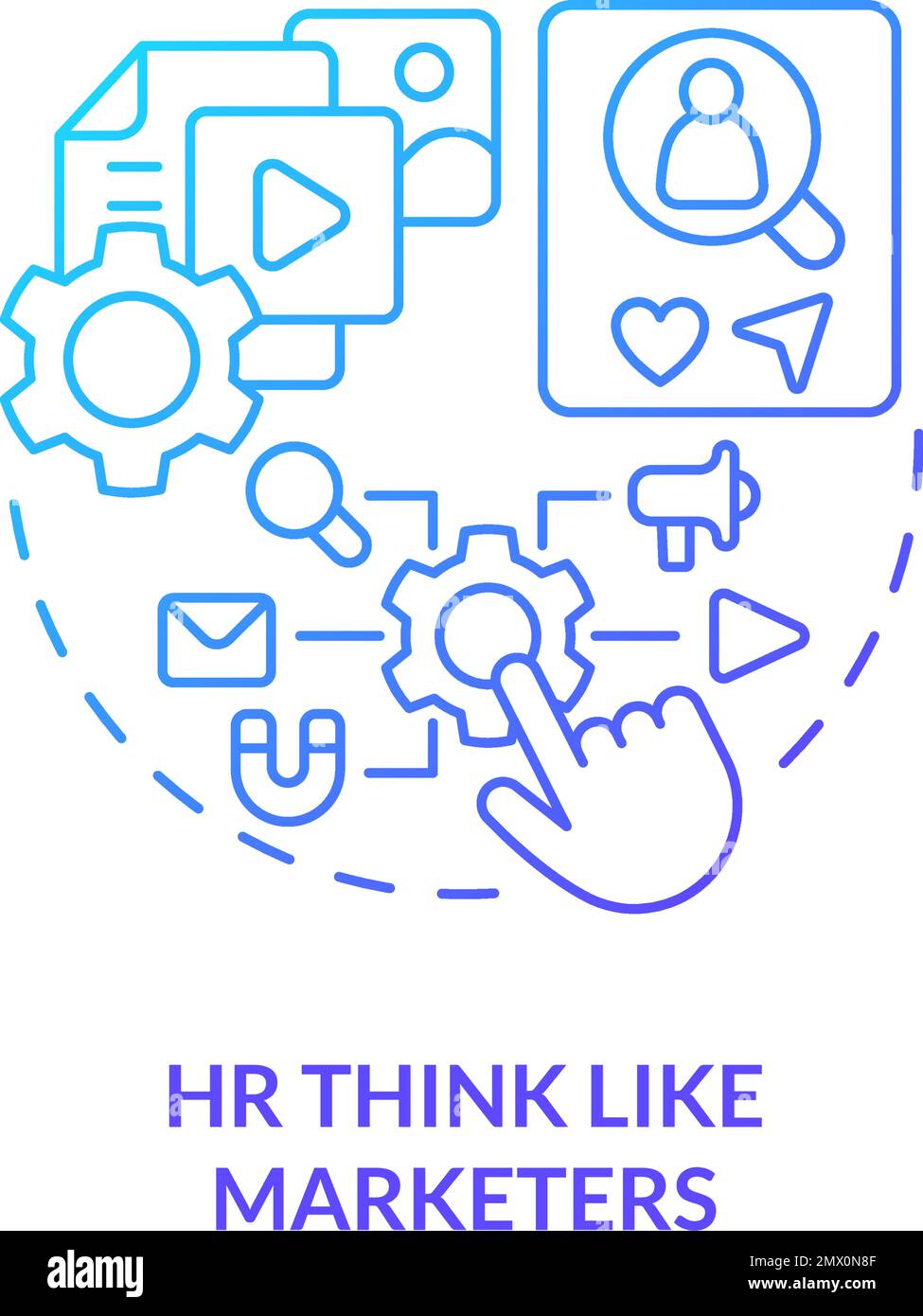 HR think like marketers blue gradient concept icon Stock Vector